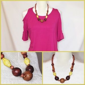 Artisan Wood Bead Necklace w Citron Accent Beads